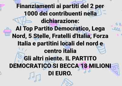 FINANZIAMENTI AI PARTITI: MOVIMENTO 5 STELLE, LEGA CON SALVINI, PARTITO DEMOCRATICO, FRATELLI D'ITALIA, FORZA ITALIA, ITALIA DEI VALORI E PARTITINI DEL NORD E CENTRO ITALIA
