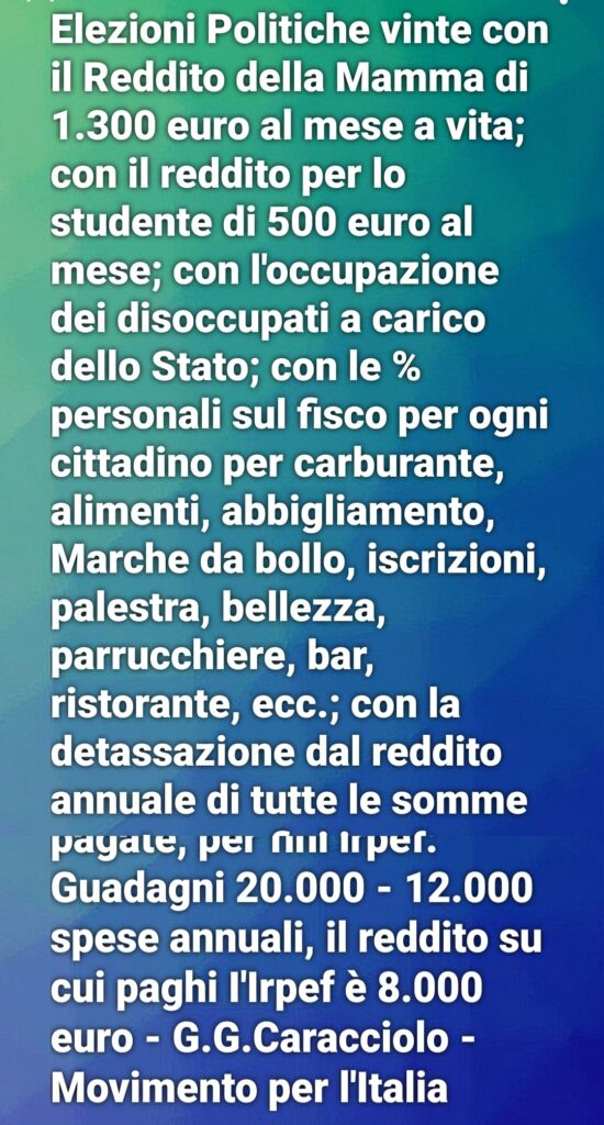 Gianluca Giuseppe Caracciolo - Movimento per l'Italia - Fratelli d'Italia - Movimento 5 stelle cinque - partito democratico - forza Italia - lega con salvini - meloni - Italia viva - 